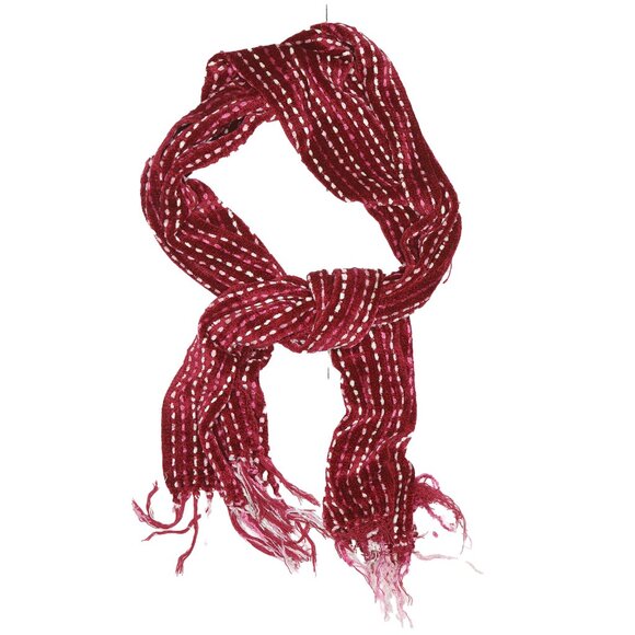 Chenille Burgundy Dotted Long Rectangular Scarf Tassels Winter Fall Red Pink Y2K - Picture 3 of 5